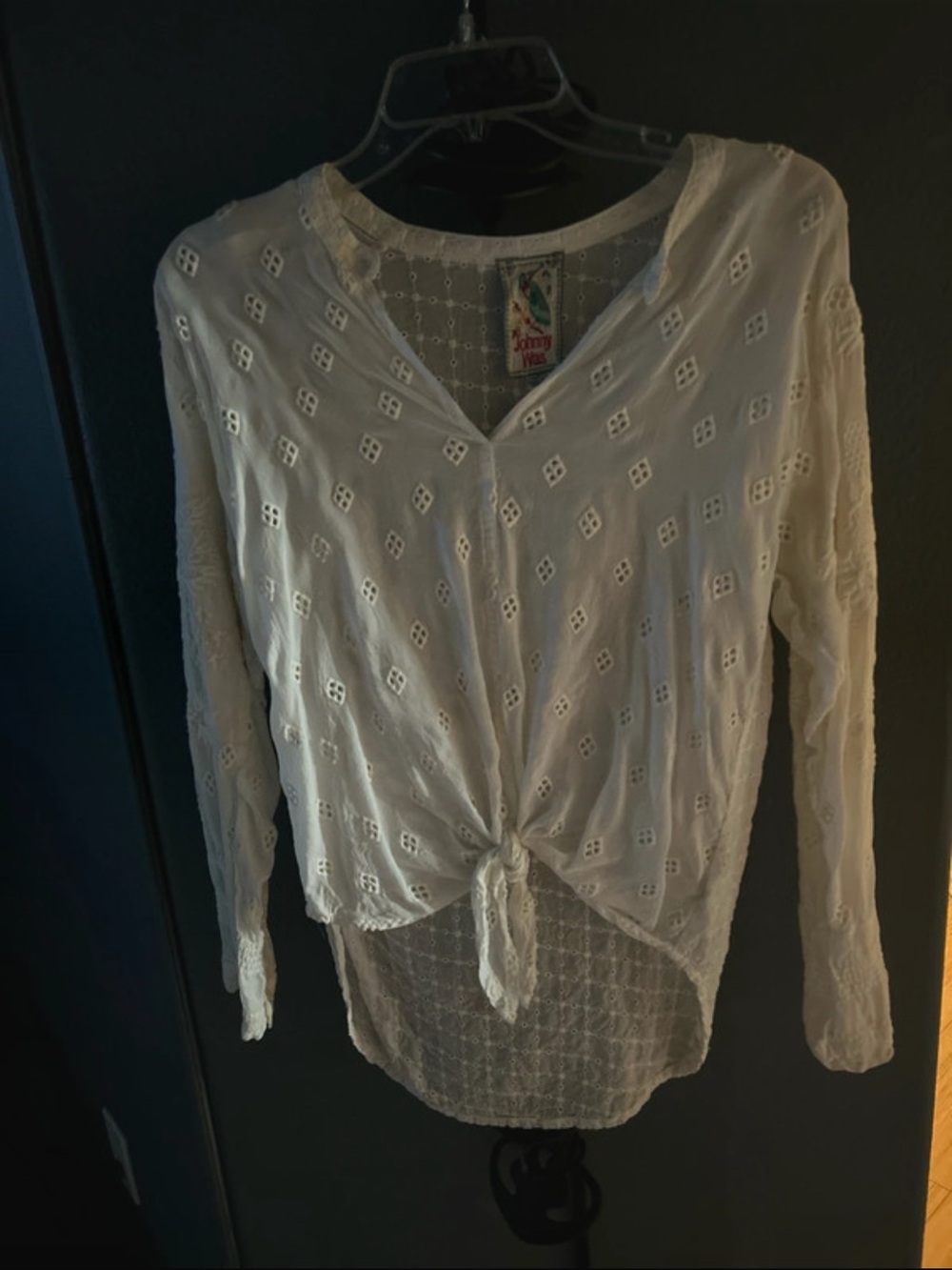 Johnny Was White Eyelet Tie-Front Blouse